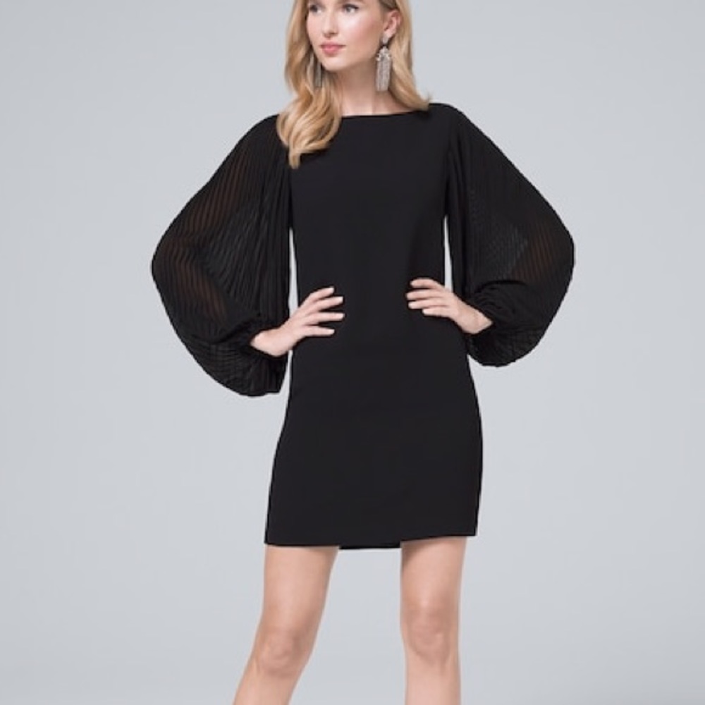 WHBM Chiffon Sleeve Black Shift Dress Size 10